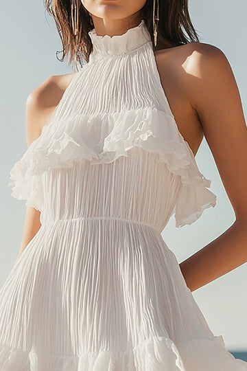 Halter Ruffles Little White Dress